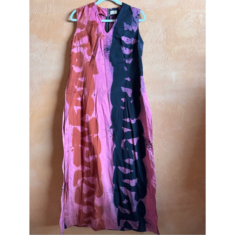 Vintage Handmade Festival Maxi Dress Pink Abstract Sleeveless Boho One Size